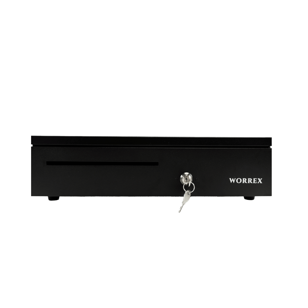 ลิ้นชักเก็บเงิน WORREX รุ่น W-405F สีดำ 5 ช่องแบงค์ 8 ช่องเหรียญ RJ11 12/24V_1